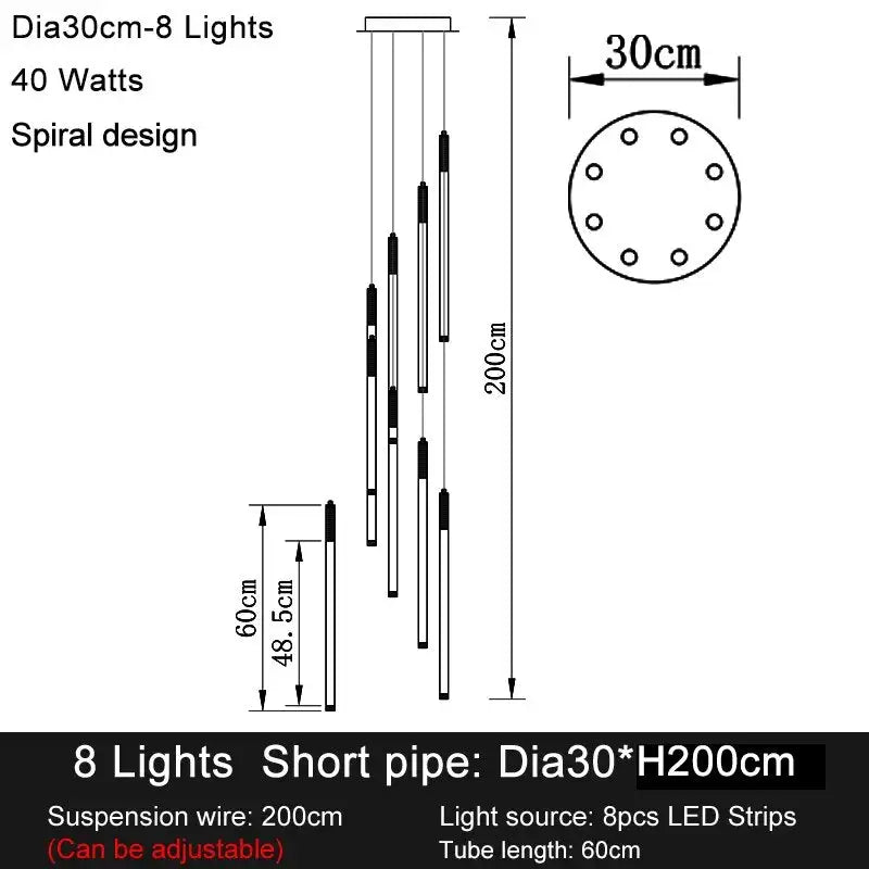 Long Led Strip Spiral Chandelier for Staircase,Lobby,Foyer - Dia30cm 8 lights / Gold NON