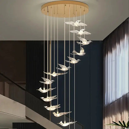 Luxury Bird design Spiral Chandelier for Staircase Living Hallway