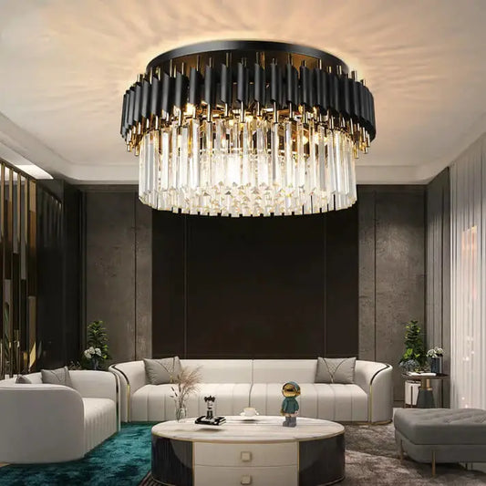Luxury Black Crystal Round Ceiling Chandelier for Living Bedroom - Dia40xH40cm / NOT dimm