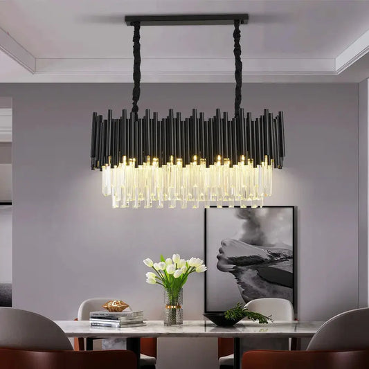 Luxury Black Oval Crystal Chandelier for Dining Kitchen - L85xW30xH39cm / Not dimm Warm