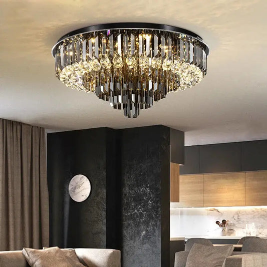 Luxury Black Round Ceiling Crystal Chandelier for Living Bedroom