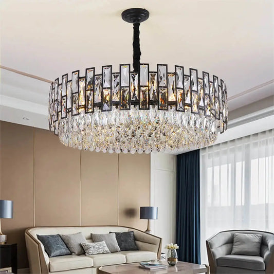 Luxury Black Round Crystal Chandelier for Living Bedroom