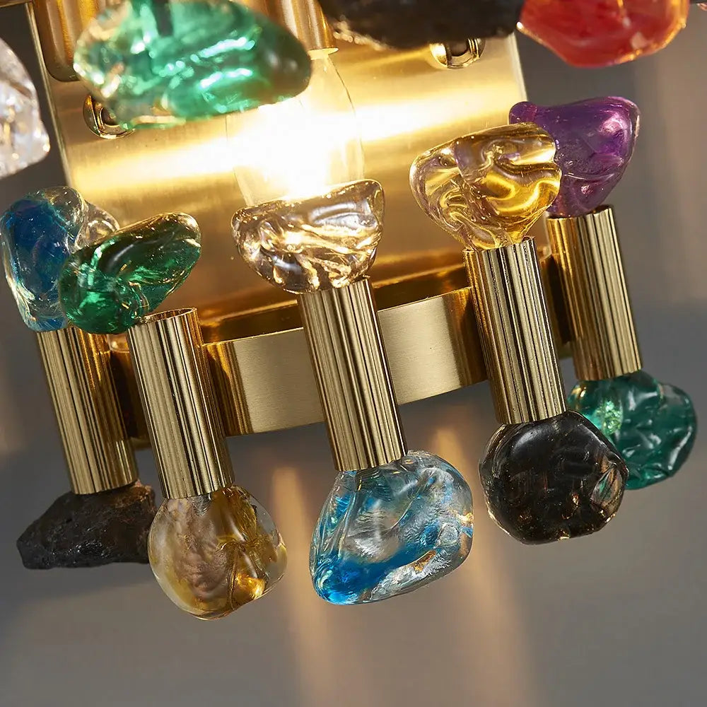 Luxury Brushed Gold Colorful Crystal Wall Sconce for Bedroom - Home & Garden > Lighting