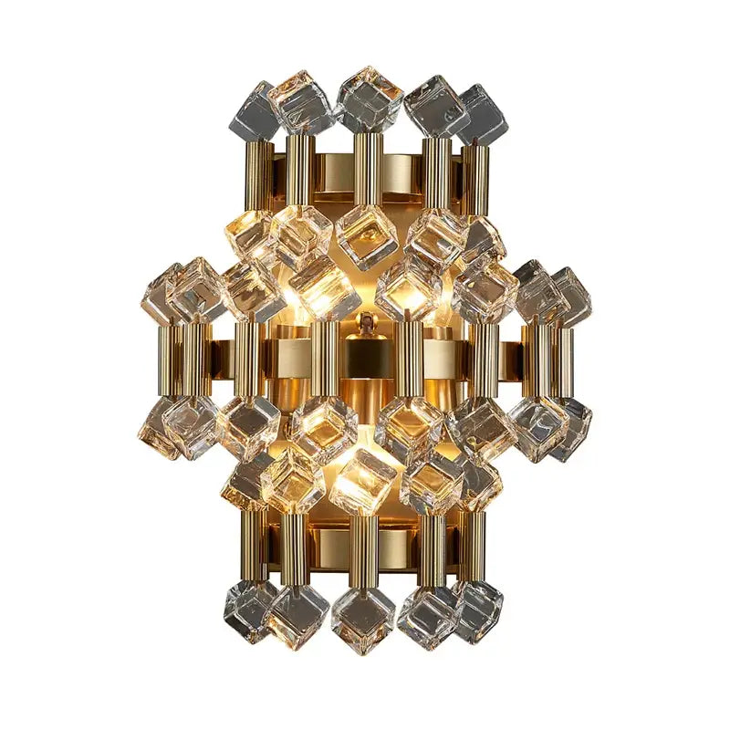 Luxury Brushed Gold Colorful Crystal Wall Sconce for Bedroom - Cube crystal / Warm light