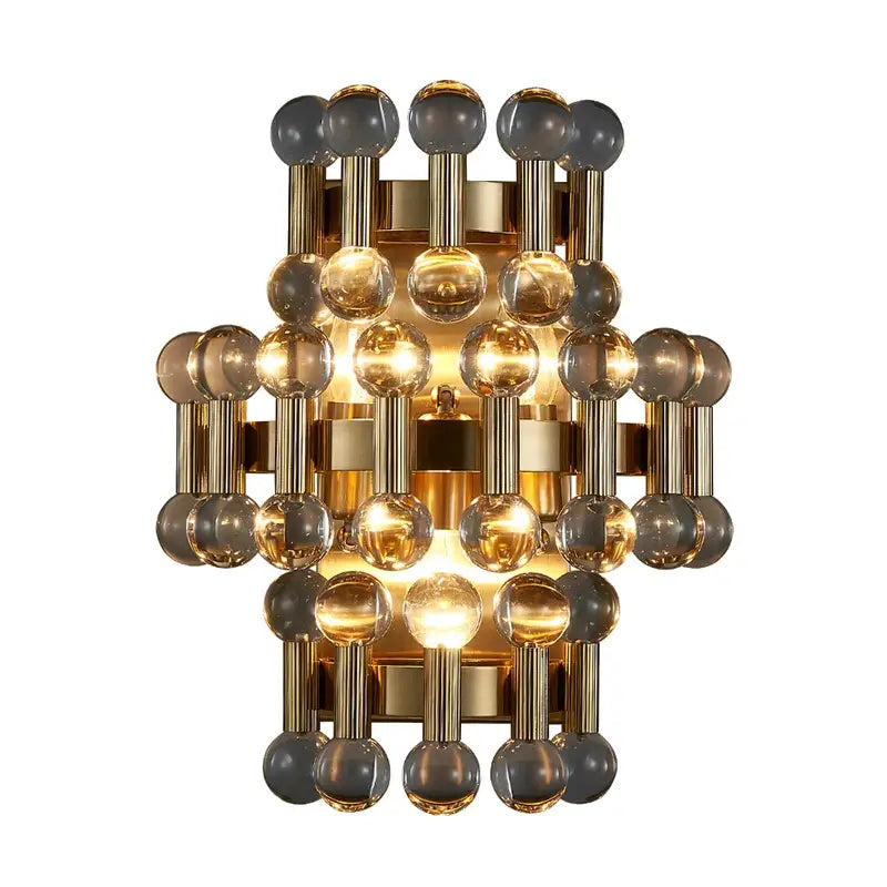 Luxury Brushed Gold Colorful Crystal Wall Sconce for Bedroom - Round crystal / Warm light