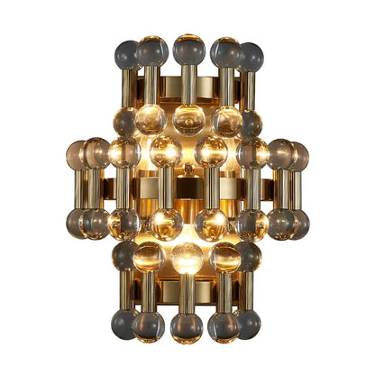 Luxury Brushed Gold Colorful Crystal Wall Sconce for Bedroom - Round crystal / Warm light