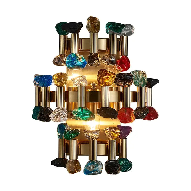 Luxury Brushed Gold Colorful Crystal Wall Sconce for Bedroom - crystal / Warm light 3000K
