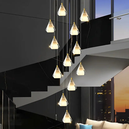 Luxury Crystal Shade Nordic Staircase Chandelier - 12 - Light Lighting > Ceiling lights