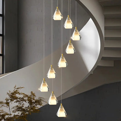 Luxury Crystal Shade Nordic Staircase Chandelier - 9 - Light Lighting > Ceiling lights