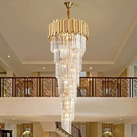 Luxury Gold Long Crystal Chandelier for Staircase Living Lobby - Dia50xH160CM