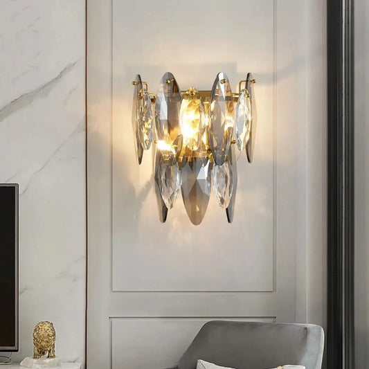 Luxury Gray Smoky Crystal Wall Sconce for Living Bedroom - Warm Light 3000K / NOT