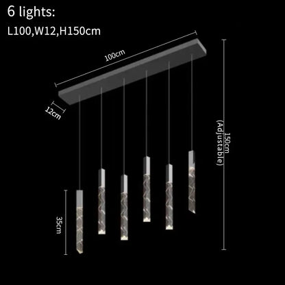 Luxury Hanging Long - Led Staircase Chandelier for Living Hall - Rectangle 6 lights