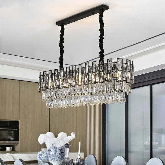 Luxury Hanging Rectangle Crystal Chandelier for Dining Island - L83 W20 H28cm / NON dimm