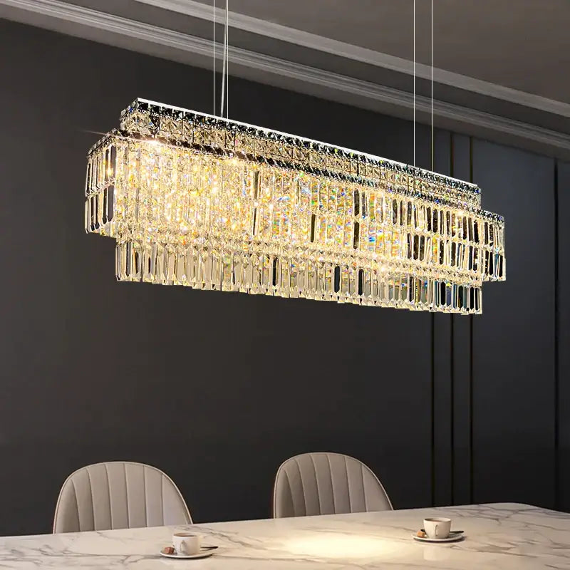 Luxury Hanging Rectangle Crystal Chandelier for Kitchen Dining