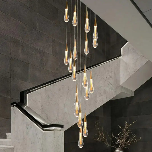 Luxury Long Gold Crystal Spiral Chandelier for Staircase Living