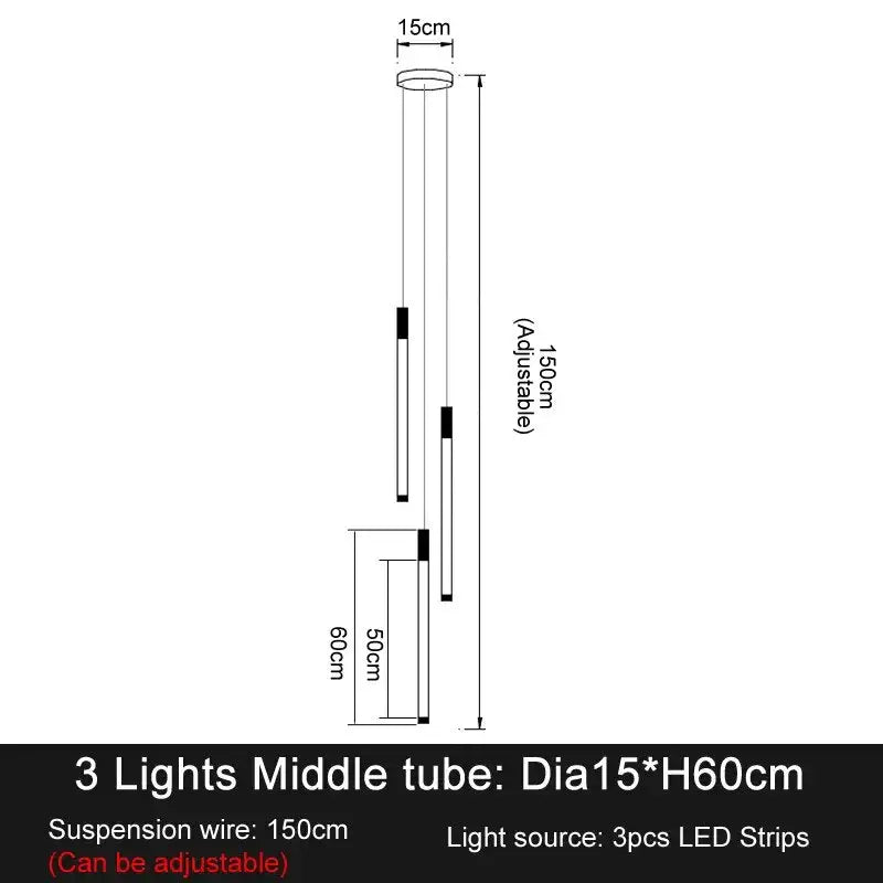 Luxury Long Led Strip Chandelier for Staircase Living Foyer - 3 lights(50cm) / Gold NON