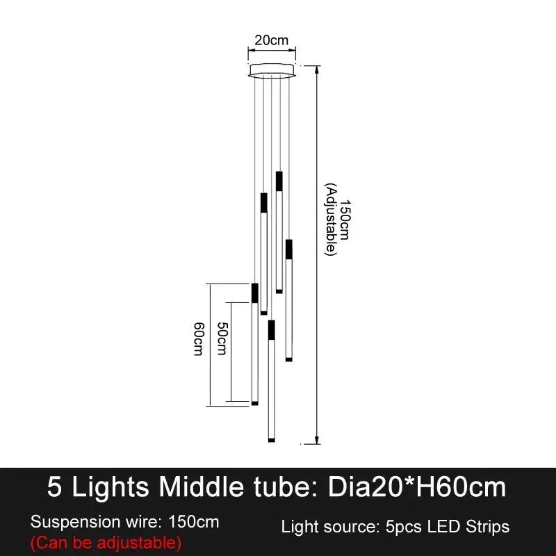 Luxury Long Led Strip Chandelier for Staircase Living Foyer - 5 lights(50cm) / Gold NON