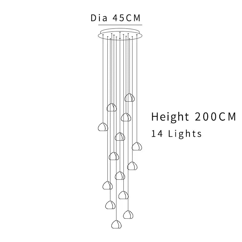 Luxury Modern Crystal LED Chandelier for Staircase Lobby - 14 lights / NON dimm Warm