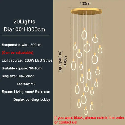 Luxury Round Hanging Acrylic Chandelier for Staircase Living - Dia100cm(20 lights) / Gold