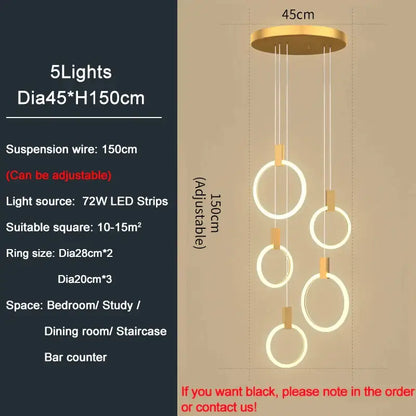 Luxury Round Hanging Acrylic Chandelier for Staircase Living - Dia45cm(5 lights) / Gold