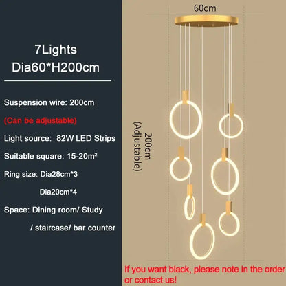 Luxury Round Hanging Acrylic Chandelier for Staircase Living - Dia60cm(7 lights) / Gold