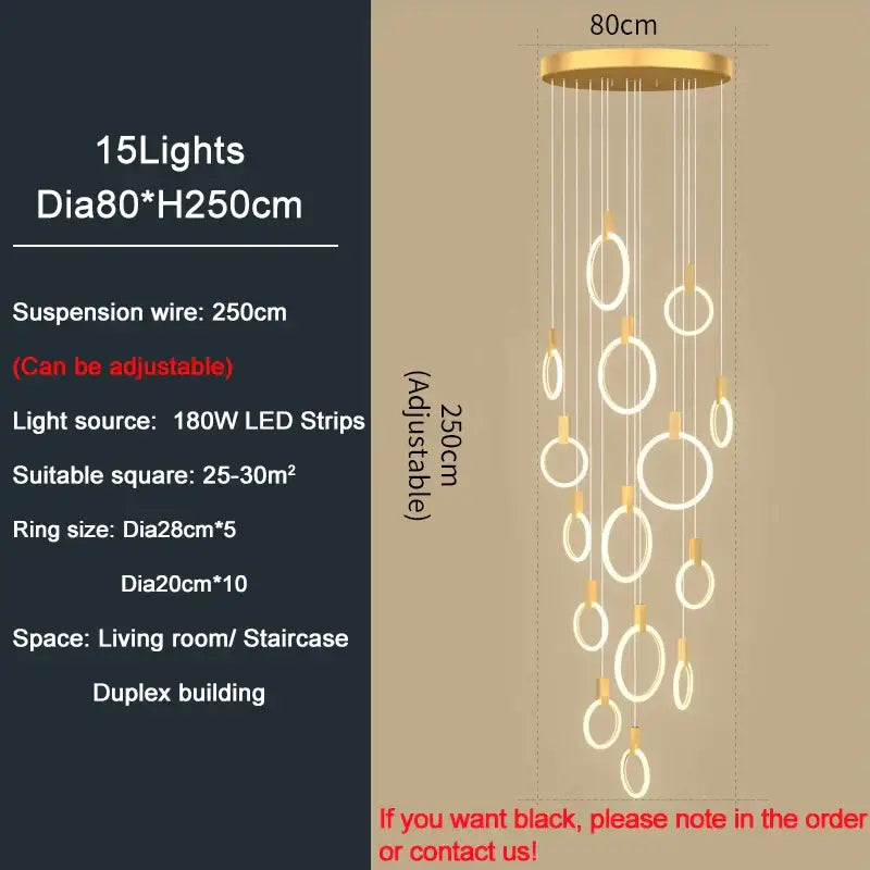 Luxury Round Hanging Acrylic Chandelier for Staircase Living - Dia80cm(15 lights) / Gold