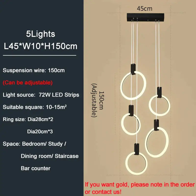 Luxury Round Hanging Acrylic Chandelier for Staircase Living - L45cm(5 lights) / Gold Non