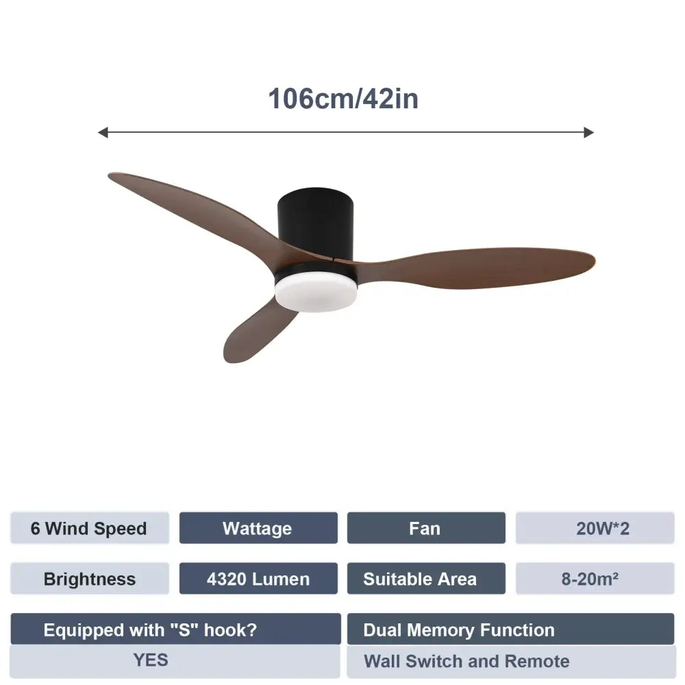 Modern Ceiling Fan with LED Light & Remote – 42 Inch Peach wood color / 85 265V Lighting