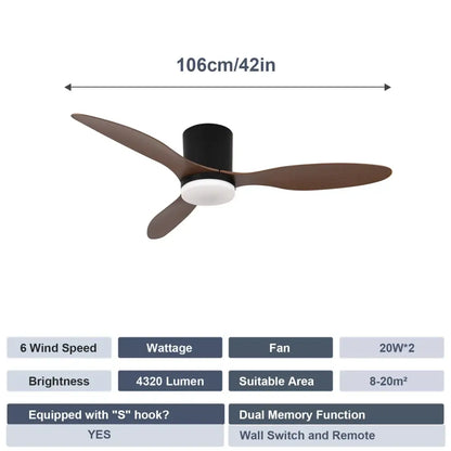Modern Ceiling Fan with LED Light & Remote – 42 Inch Peach wood color / 85 265V Lighting
