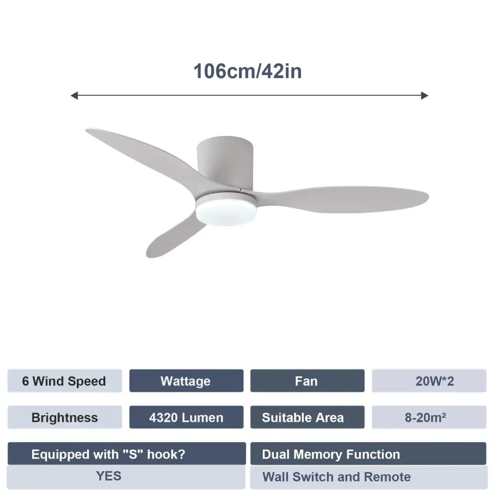 Modern Ceiling Fan with LED Light & Remote – 42 Inch Pure White / 85 265V Lighting >