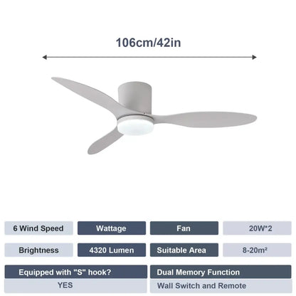 Modern Ceiling Fan with LED Light & Remote – 42 Inch Pure White / 85 265V Lighting >