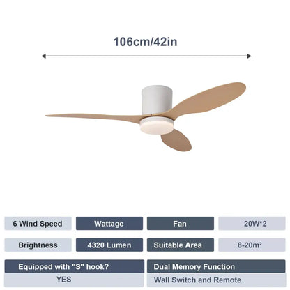 Modern Ceiling Fan with LED Light & Remote – 42 Inch Wood color / 85 265V Lighting >