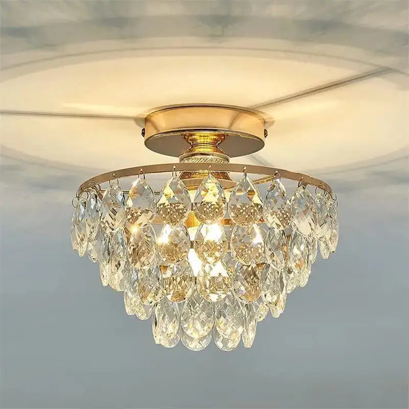 Modern Crystal Semi‑Flush Mount Ceiling Light Gold - Chandelier
