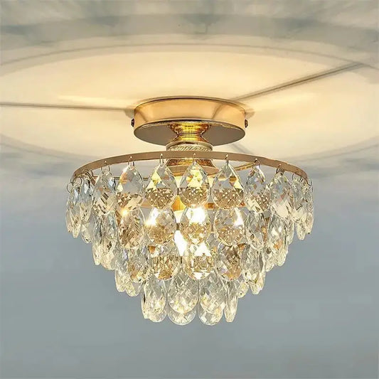 Modern Crystal Semi‑Flush Mount Ceiling Light Gold - Chandelier