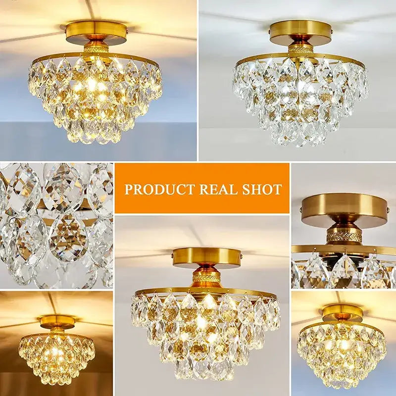 Modern Crystal Semi‑Flush Mount Ceiling Light Gold - Chandelier