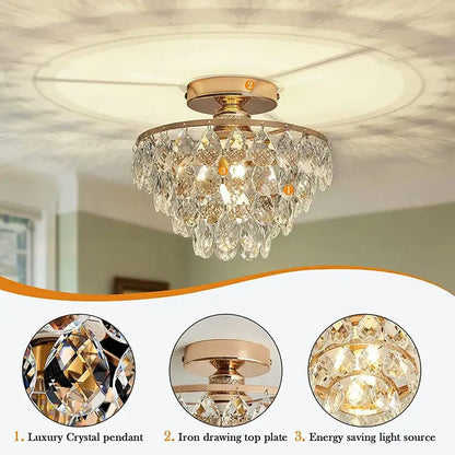 Modern Crystal Semi‑Flush Mount Ceiling Light Gold - Chandelier