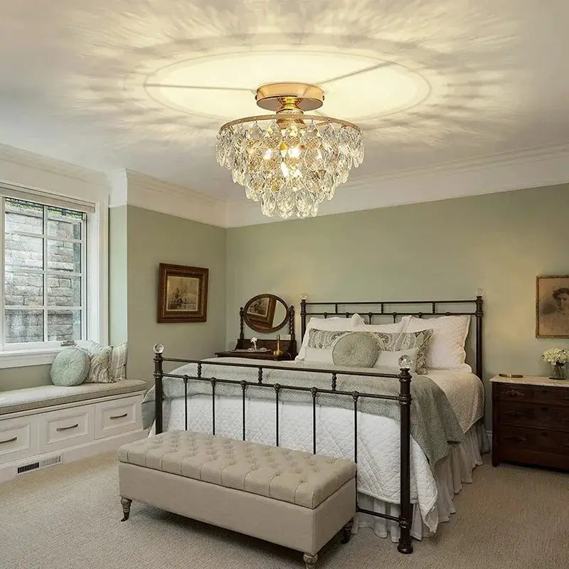 Modern Crystal Semi‑Flush Mount Ceiling Light Gold - Chandelier