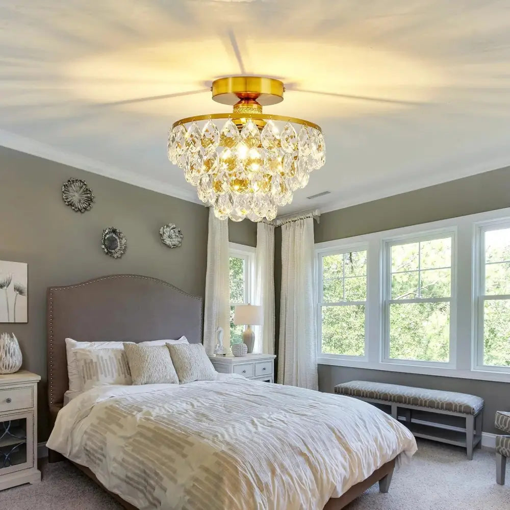 Modern Crystal Semi‑Flush Mount Ceiling Light Gold - Chandelier