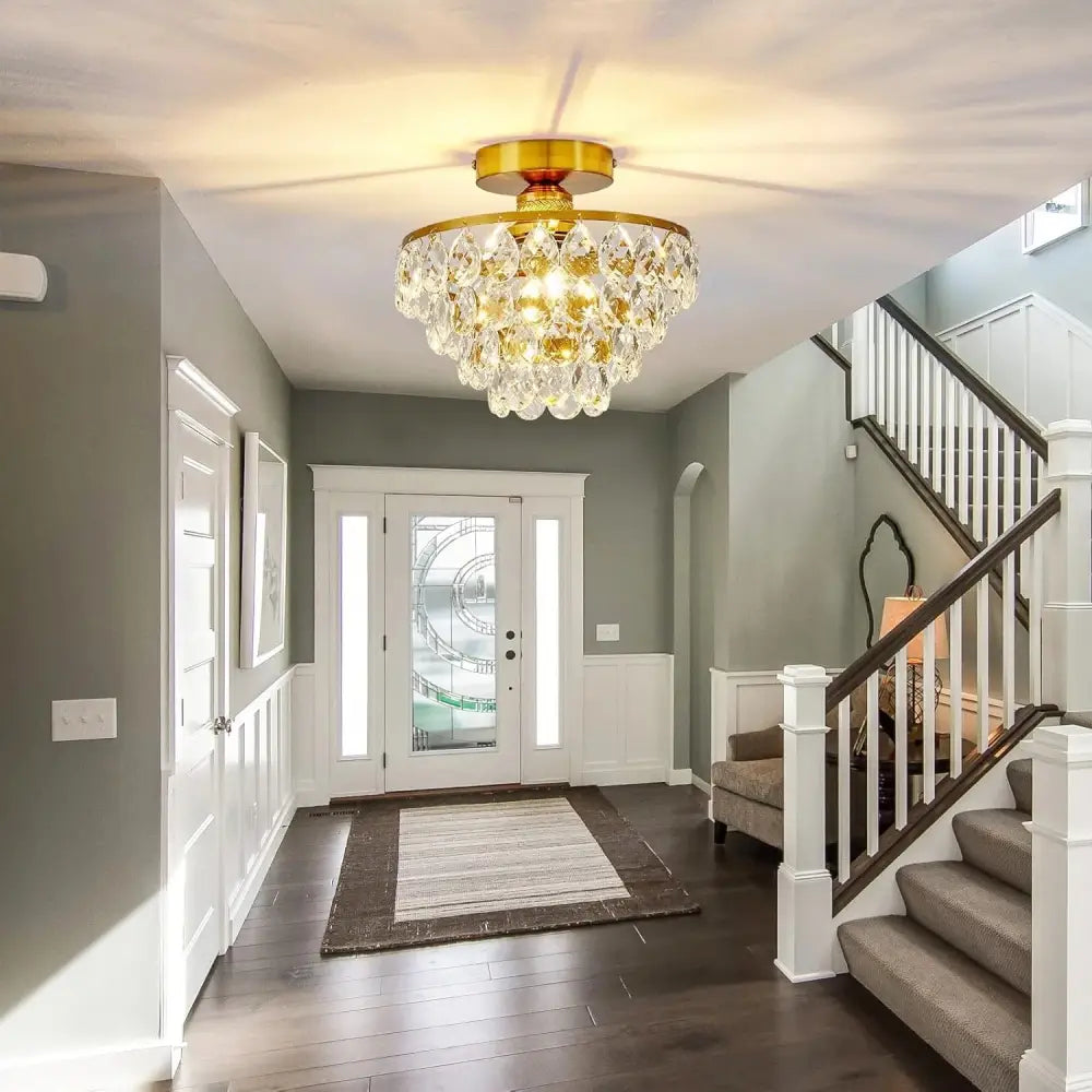 Modern Crystal Semi‑Flush Mount Ceiling Light Gold - Chandelier