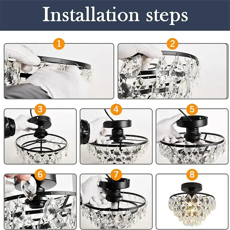 Modern Crystal Semi‑Flush Mount Ceiling Light Gold - Chandelier