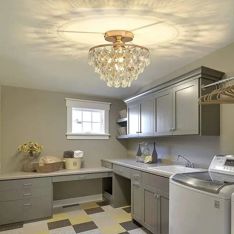 Modern Crystal Semi‑Flush Mount Ceiling Light Gold - Chandelier