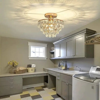 Modern Crystal Semi‑Flush Mount Ceiling Light Gold - Chandelier