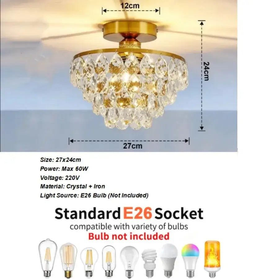 Modern Crystal Semi‑Flush Mount Ceiling Light Gold - Chandelier