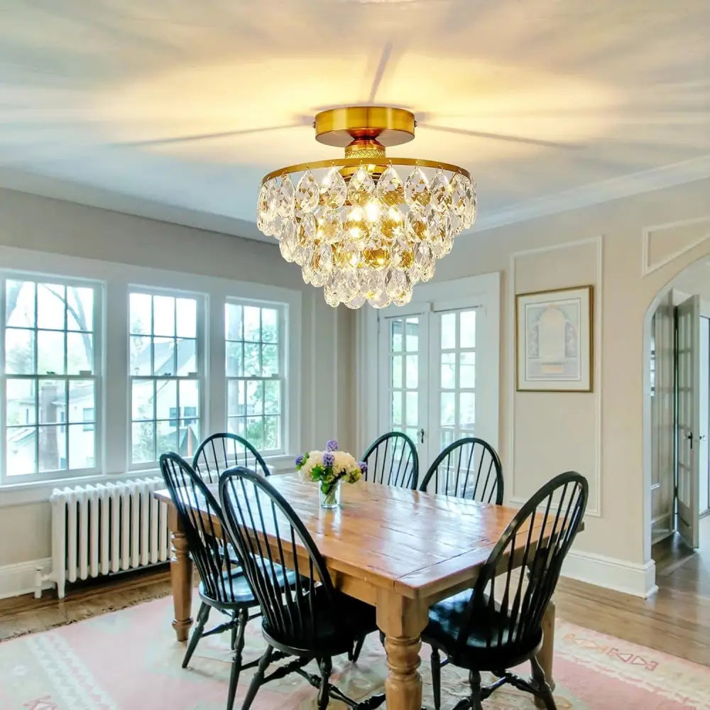 Modern Crystal Semi‑Flush Mount Ceiling Light Gold - Chandelier