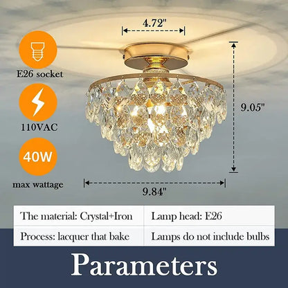 Modern Crystal Semi‑Flush Mount Ceiling Light Gold - Warm White - Chandelier