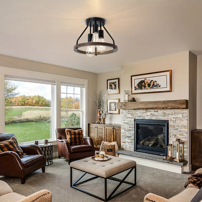 Modern Farmhouse Wood Semi Flush Mount Ceiling Light - 3 Head - Lighting > lights