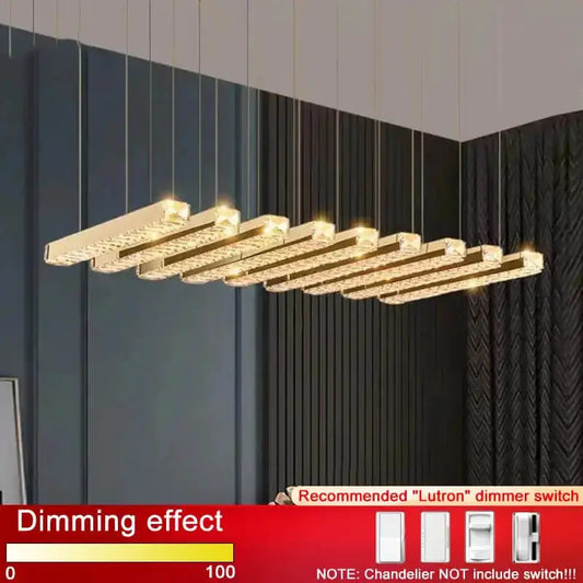 Modern Gold Rectangle Crystal Chandelier for Dining Kitchen - Home & Garden > Lighting