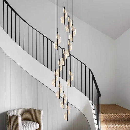 Modern Long Spiral Chandelier for Staircase Lobby Living - Black / 12 Lights Home &