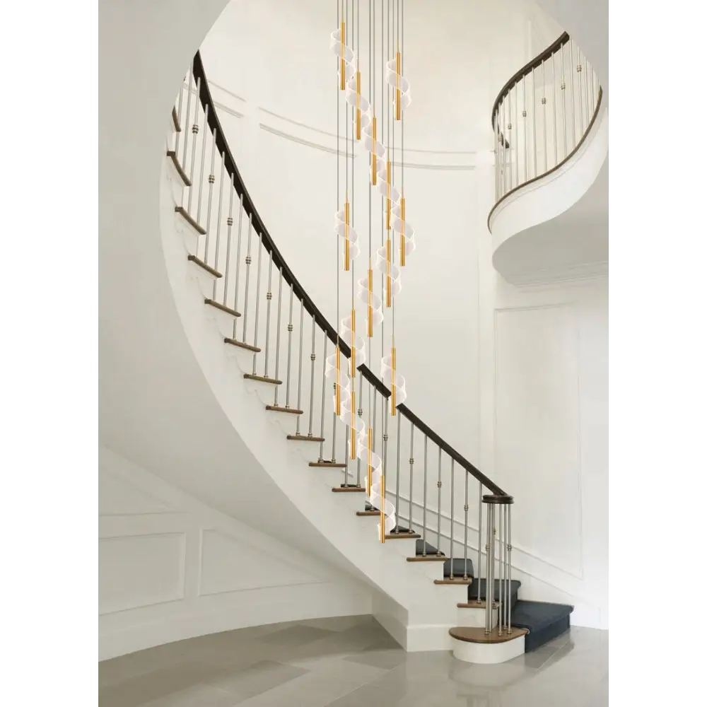 Modern Long Spiral Chandelier for Staircase Lobby Living - Gold / 15 Lights Home & Garden