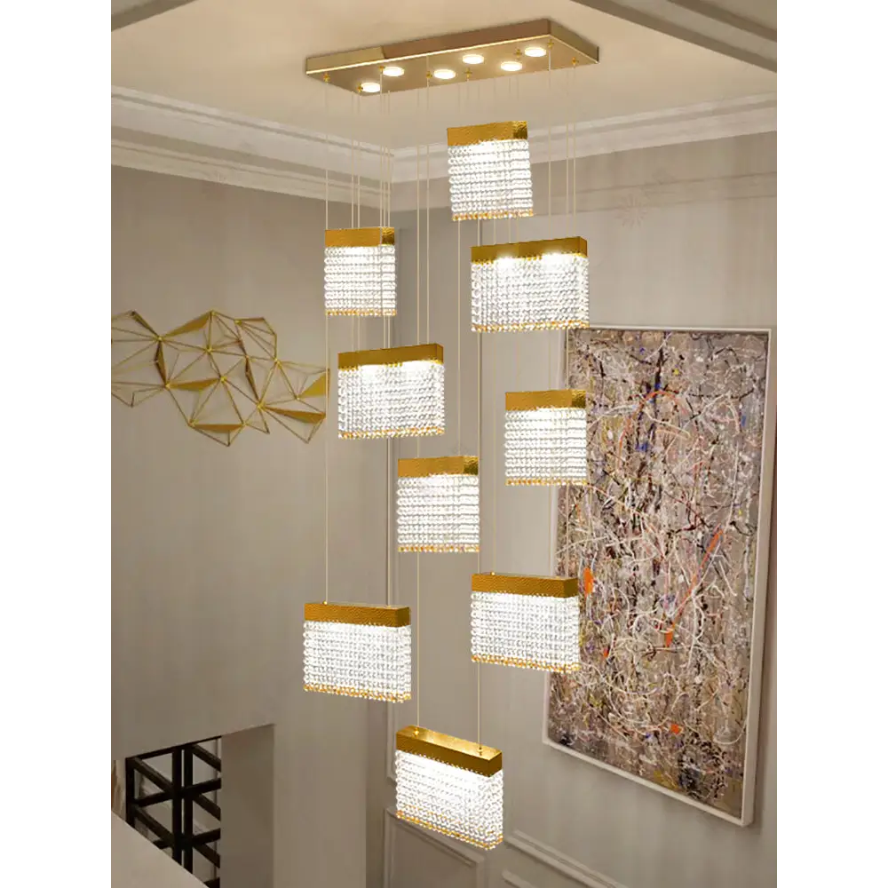 Modern Luxury Crystal LED Ceiling Chandelier for Staircase Foyer - Home & Garden >
